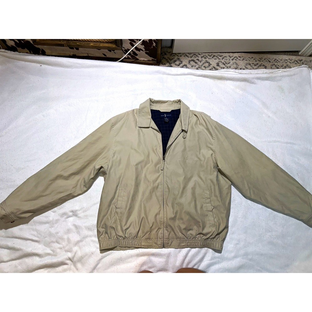 Daniel Cremieux Beige Lightweight Full Zip Jacket XL Stand-Up Collar Logo